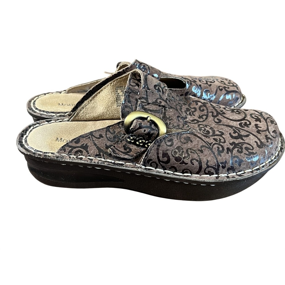 Floral Leather Mules Embossed Brown 9.5 Boho Indie Festival Hippie Country Chic